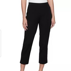 Misook Black Knit Pants Cropped High Waist Pull On Elastic Waist Pants PL P L
